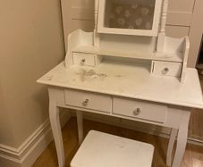 Dressing table with mirror and stool