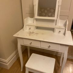 Dressing table with mirror and stool