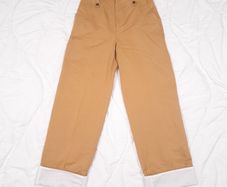 Zara Tan Camel Brown High Waist Wide Leg Trousers with White Turn-Up Cuffs Size S
