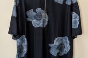 ASOS Mens Floral Shirt XL, Navy Blue Flower Print Zip Collar Top