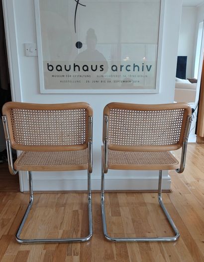 Pair of Mid-Century Modern Cesca Style Wicker & Chrome Dining Chairs