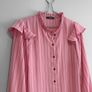 Pre Owned Dunnes Stores Pink Striped Ruffle Blouse Image 3