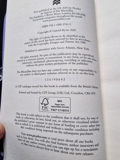 Gabriel Byrne signed book