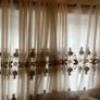5 decorative pillows with a large beautiful laces curtain in brown and white colors Image 2