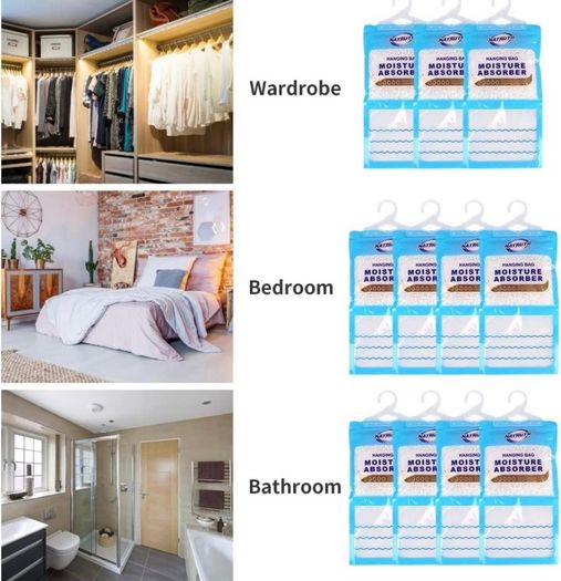Wardrobe Dehumidifier Hanging Bags,10 PACKS Moisture Absorber Deodorate Moistureproof Desiccant Use for Kitchen Bathroom Wardrobe,Closet Dehumidifier Bags (FREE POSTAGE)