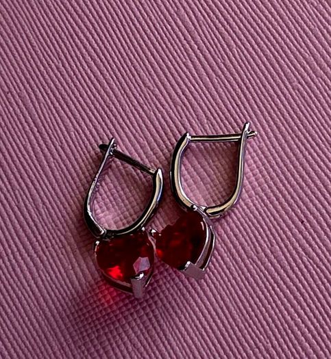 Sterling silver red heart drop earrings ring and pendant necklace set  New