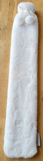 Long Hot Water Bottle with White Fleecy Cover