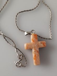 PINK - Natural Stone - Cross on 925 Silver Chain
