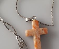 PINK - Natural Stone - Cross on 925 Silver Chain