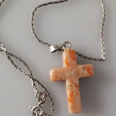 PINK - Natural Stone - Cross on 925 Silver Chain