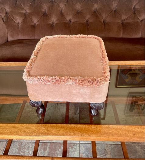 Vintage Low Square Dusty Pink Footstool 1980s Chic with Tassel Border