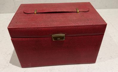 Large Burgundy Vintage Style Jewellery Box with Mirror and Drawers