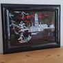 Vintage Vietnamese black lacquer wall plaque featuring intricate mother-of-pearl inlay. Image 2