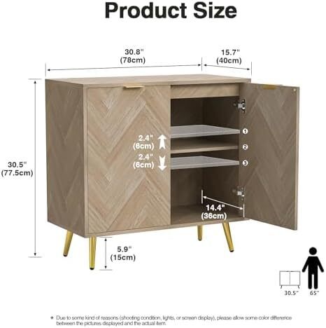 Sideboards for Living Room Wooden Storage Cabinet Herringbone Small Sideboard with Adjustable Shelves