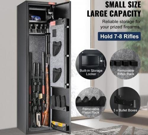 5 Rifles Gun Safe, Rifle Safe with Fingerprint & Digital Lock, Gun Storage Cabinet with Built-in Storage Locker, Removable Storage Shelf for Home Long Gun and Pistols