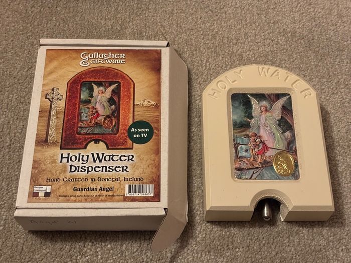 Handcrafted Donegal Holy Water Dispenser With Guardian Angel Plaque