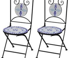 Folding Bistro Chairs 2 pcs Ceramic Blue and White