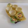Delightful Rare and Complete Carlton Ware Saladware Egg Cup Cruet Set in the Embossed Apple Blossom Pattern, Yellow Colourway, Circa 1938 Image 3
