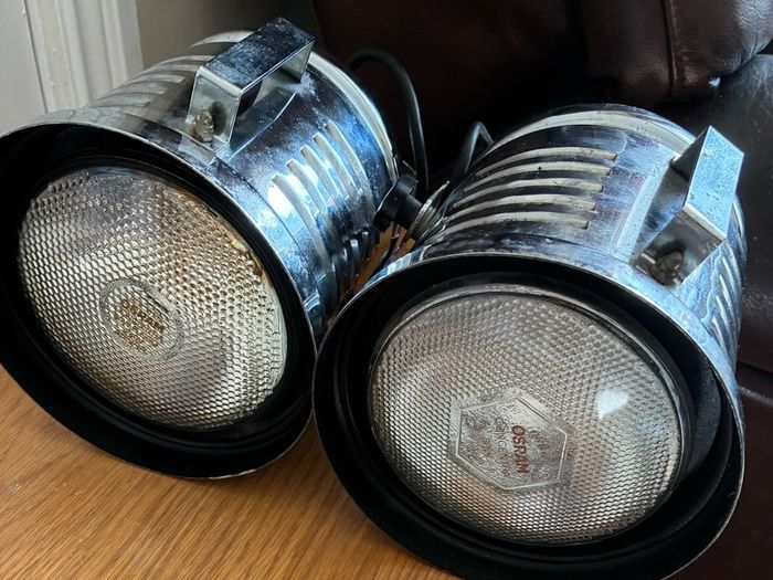 Pair of Vintage Industrial Chrome Spotlights