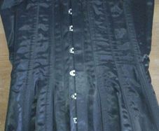 Corset black satin, steel boned, metal clasps