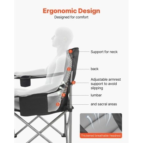 Oversized Camping Chairs, 204 kg Heavy Duty Support, Portable Folding Camp Chairs with Padded Backrest & Armrests, Cup Holder & Side Pocket, Cooler Bag, Carry Bags for Outdoor, Fishing, 2 Pack