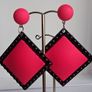Neon Fuchsia Pink & Black Retro Vibe Earrings Image 8