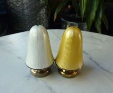 David Andersen Norway. Pair of Sterling Silver Gilt and Guilloche Enamel Toadstool Salt and Pepper Shakers