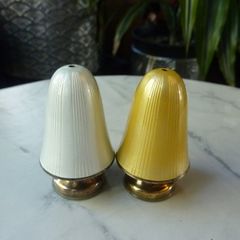 David Andersen Norway. Pair of Sterling Silver Gilt and Guilloche Enamel Toadstool Salt and Pepper Shakers
