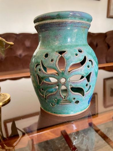Vintage Michael Kennedy Sligo Handmade Oil Burner Turquoise Burren Blue
