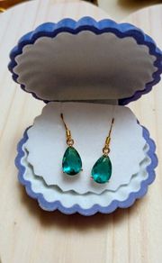 Brand new green teardrop earrings in a shell gift box