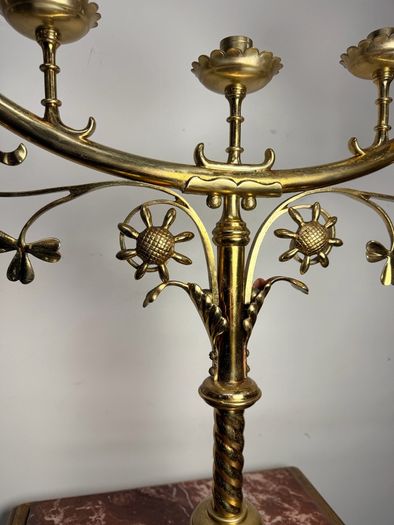 Early 20th Century Large Brass Five-Arm Candelabra