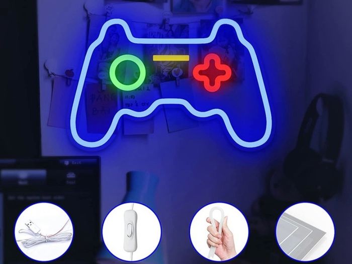 Game Neon Sign(16"x10.8"),Cisteen Gamepad Neon Light Sign with Acrylic Board, USB Powered Led Wall Light Decorations,Gaming Neon Lights for Bedroom,Game Room,Man Cave,Bar,Party (FREE POSTAGE)