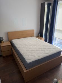 Malm bed with 4 drawers, mattress and lockers