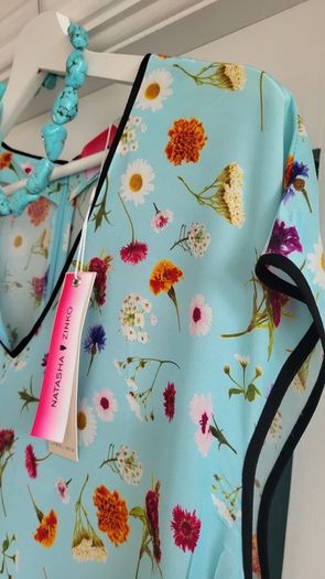 NATASHA ZINKO blue floral ruffle midi Sz 12 UK - Bnwt - Rrp 651 Sterling