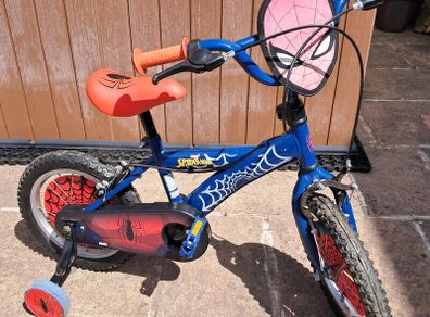Kids Spiderman Bike 14 inch Wheels with Stabilisers