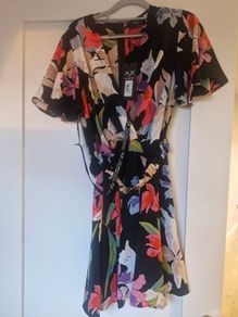 AX Paris Black Floral Belted Mini Wrap Skater Dress