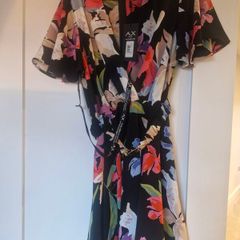 AX Paris Black Floral Belted Mini Wrap Skater Dress