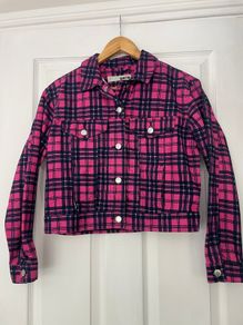 Topshop MOTO Pink Tartan Check Cropped Jacket - UK 10