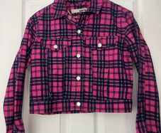 Topshop MOTO Pink Tartan Check Cropped Jacket - UK 10