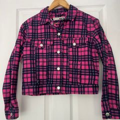 Topshop MOTO Pink Tartan Check Cropped Jacket - UK 10