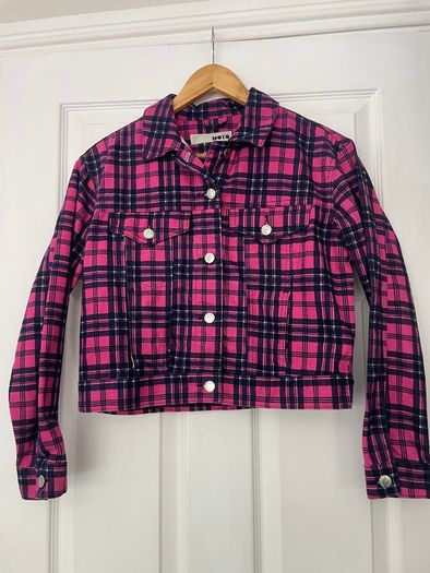 Topshop MOTO Pink Tartan Check Cropped Jacket - UK 10