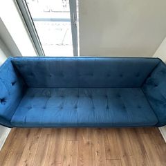 3-Seated Blue Velvet Sofa Bed