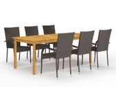 7 Piece Garden Dining Set Brown