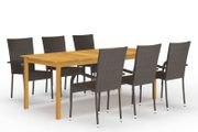 7 Piece Garden Dining Set Brown