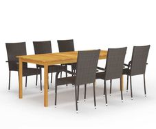 7 Piece Garden Dining Set Brown