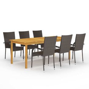 7 Piece Garden Dining Set Brown