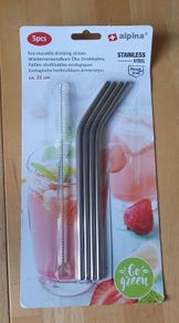 BNIP - 5pcs Eco Reusable Drinking Straws with Cleaning Brush - #