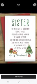 1pc Christmas Greeting Card For Sister - Versatile Holiday Card For Stepsister, Sister-In-Law, Best Sister Friend With Envelope - Funny, Cute, Lovely Xmas Gift Note