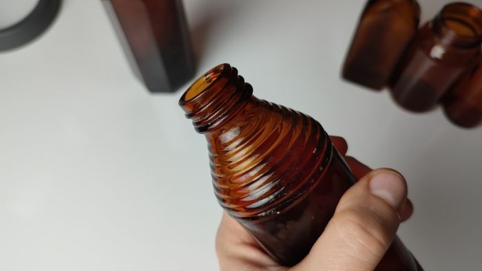 364 - Set of 5 Vintage Collectible Decorative Amber Glass Bottles