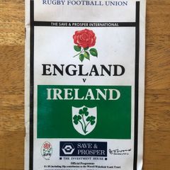 Autographed 1992 England Vs Ireland Rugby Programme